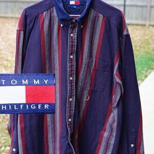Tommy Hilfiger Vertical Stripe Heavyweight Flannel Cotton Button-Up Shirt